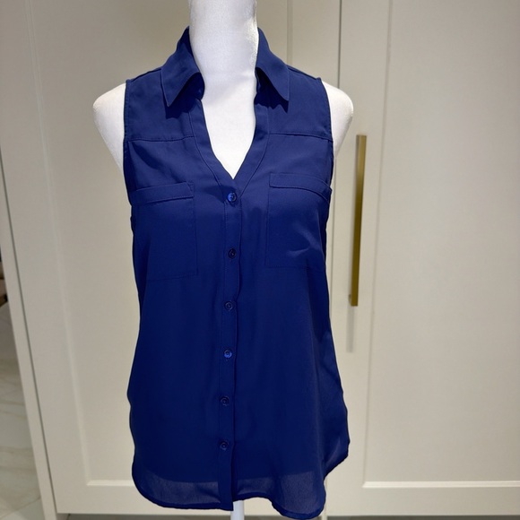 Express Tops - Express Women's Blue Sleeveless Button-Up Top